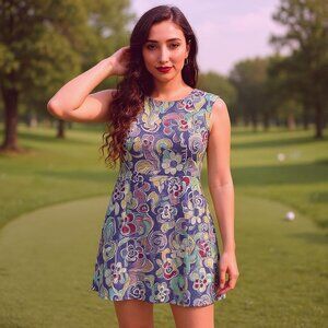 Title Nine Purple Multicolor Diamalete Dress Criss Cross Straps GOLF Pickleball